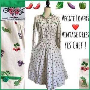 LANZ Original Vintage Shirt Dress Cottage Core Swing Skirt Pockets! Unique 30 W